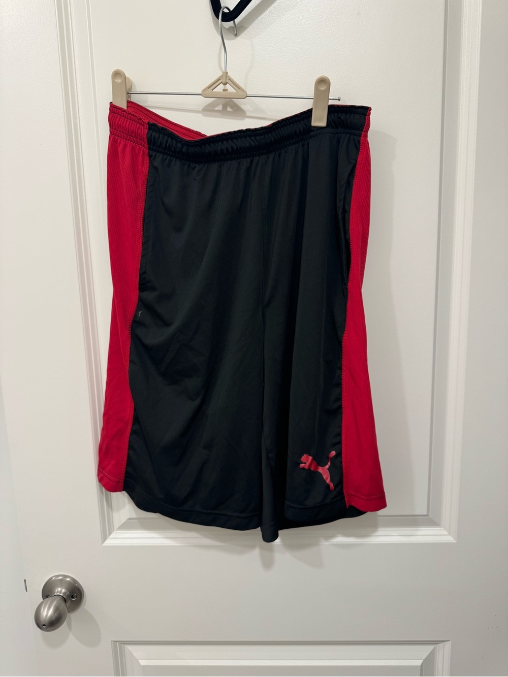 Puma Black Athletic Shorts with Red Side Panels